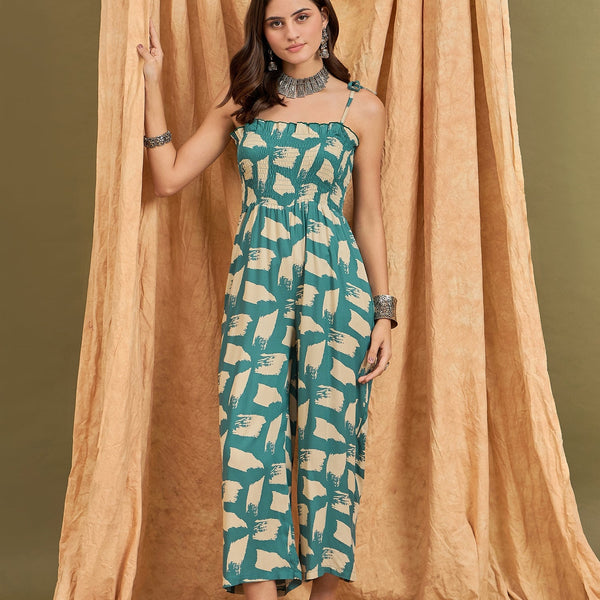 InWeave Marin Teal Beige Strappy Jumpsuit - Distacart