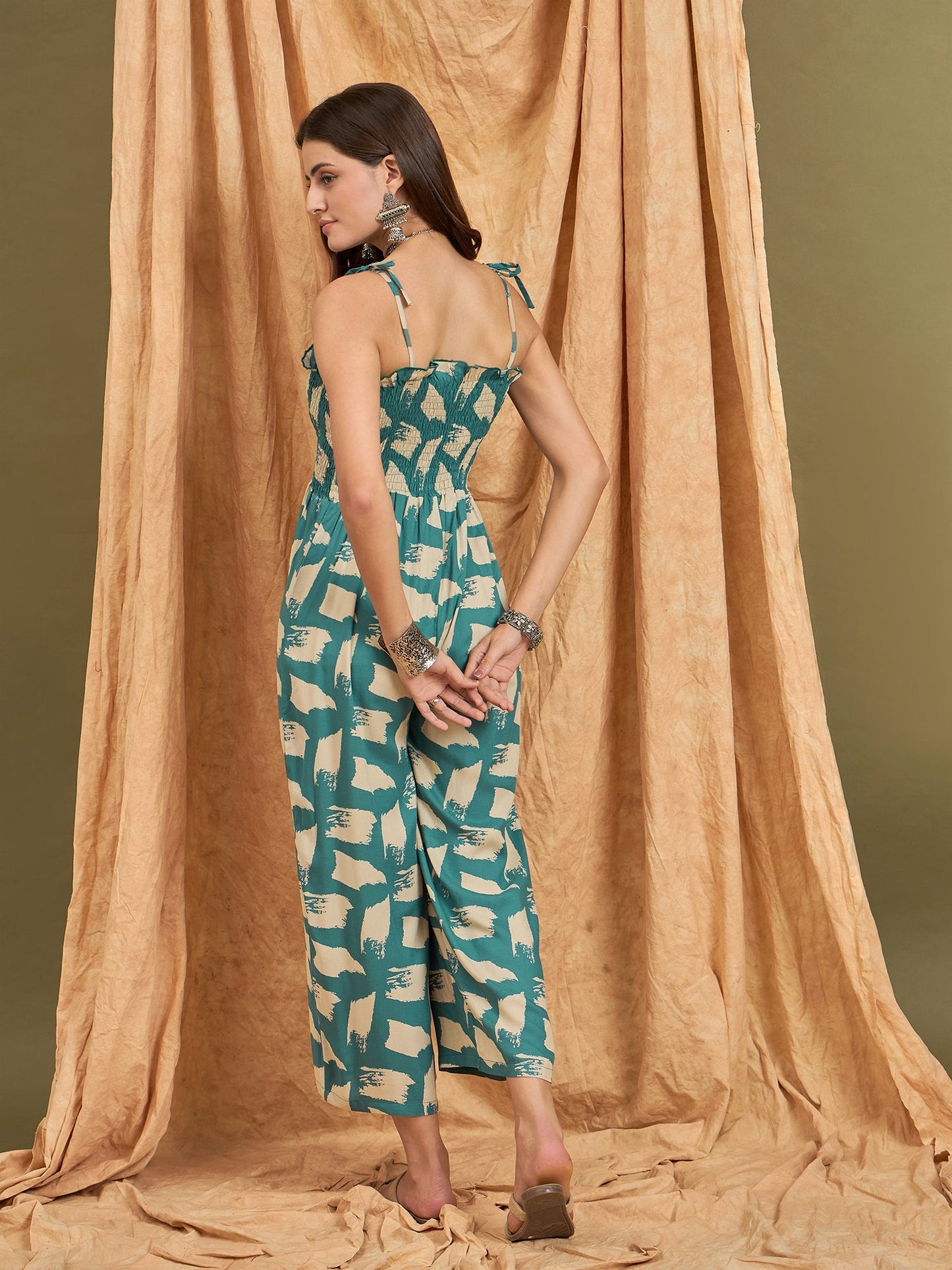 InWeave Marin Teal Beige Strappy Jumpsuit - Distacart