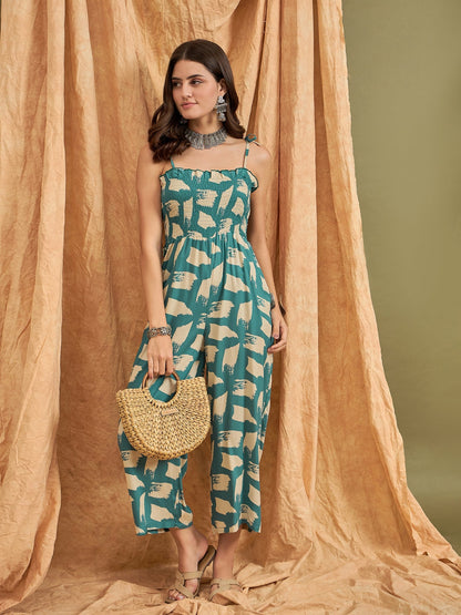InWeave Marin Teal Beige Strappy Jumpsuit - Distacart