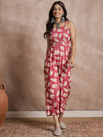 Thumbnail for InWeave Punch Pink Beige Strappy Jumpsuit