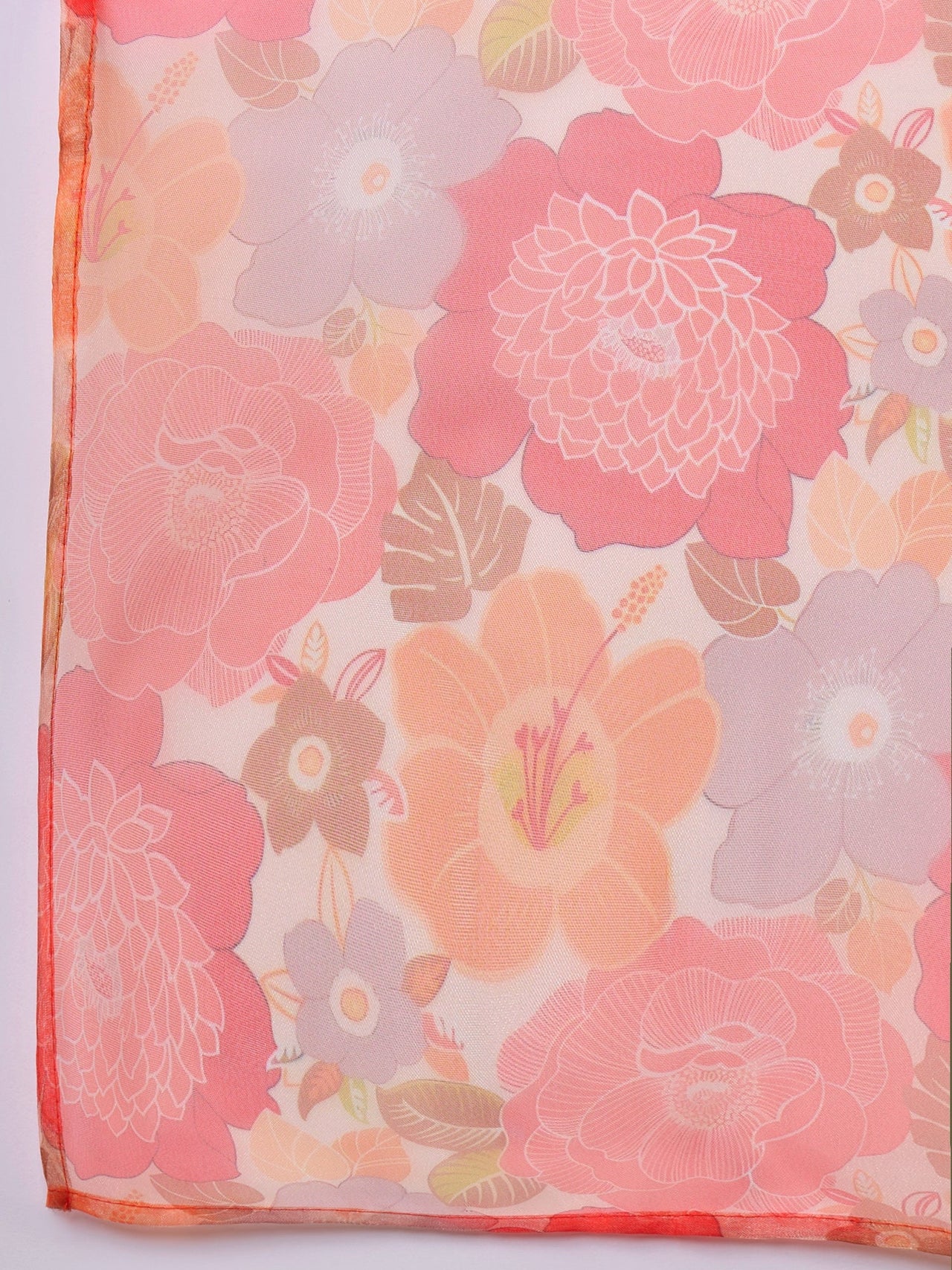 InWeave Orange Big Floral Organza Dupatta