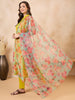 InWeave Pear Green Pink Floral Organza Dupatta - Distacart
