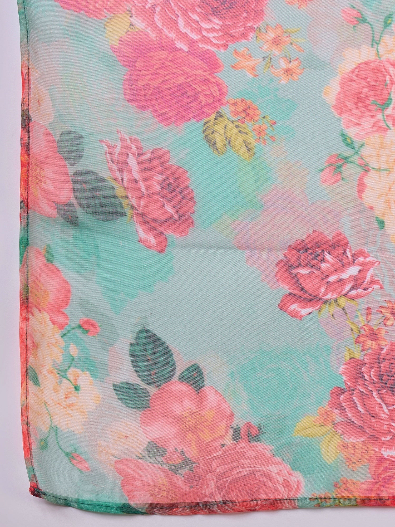 InWeave Pear Green Pink Floral Organza Dupatta - Distacart