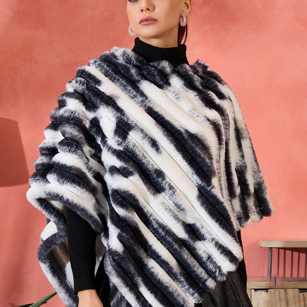 InWeave Black White Dye Rabbit Faux Fur Poncho - Distacart