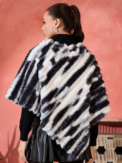 InWeave Black White Dye Rabbit Faux Fur Poncho - Distacart