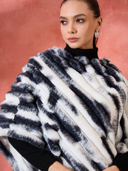 InWeave Black White Dye Rabbit Faux Fur Poncho - Distacart