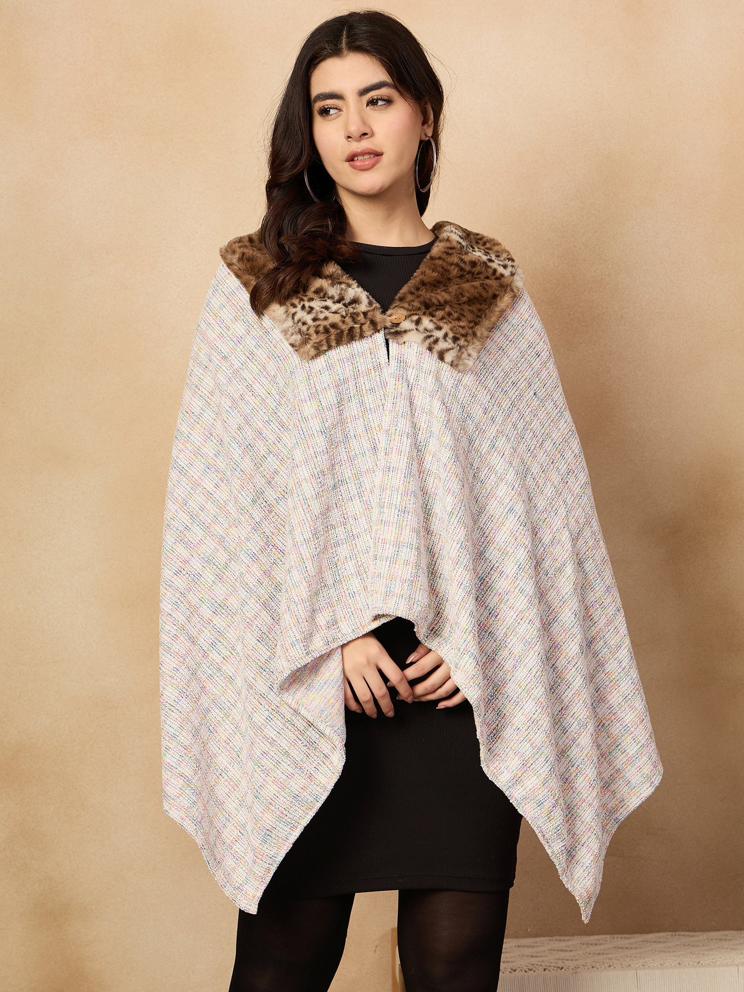 InWeave Multi White Acrylic Fur Poncho - Distacart