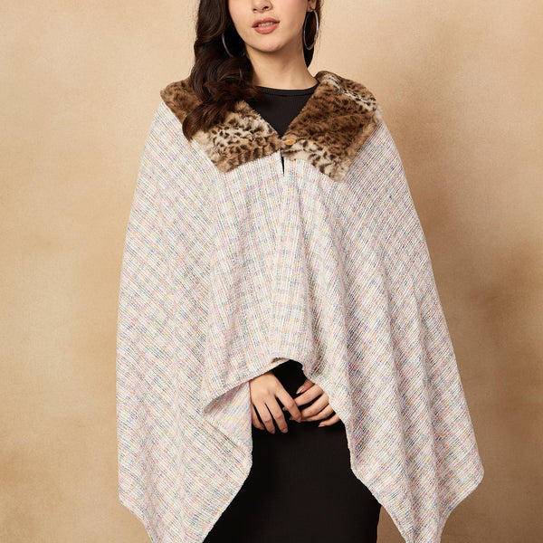 InWeave Multi White Acrylic Fur Poncho - Distacart