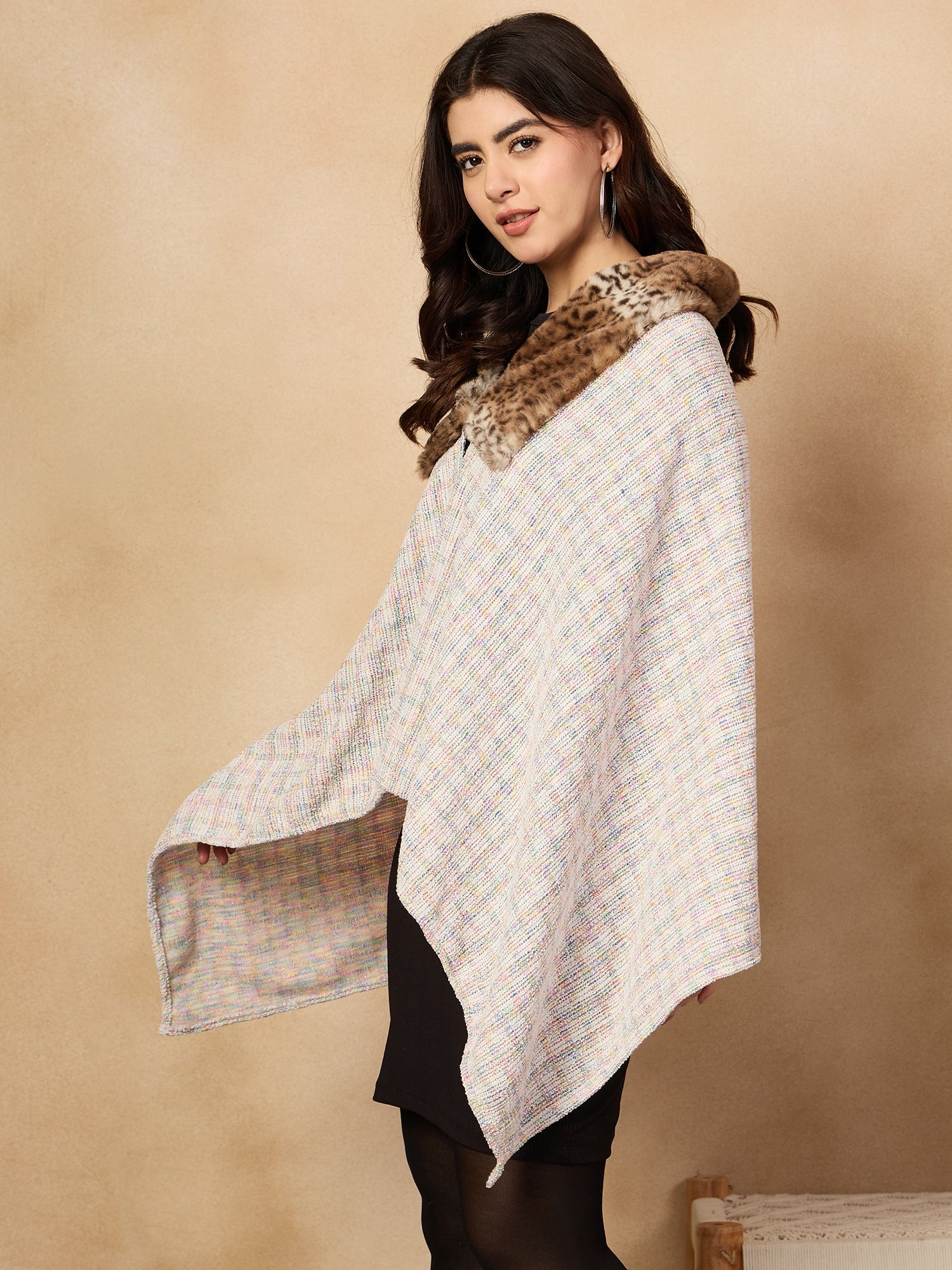 InWeave Multi White Acrylic Fur Poncho - Distacart