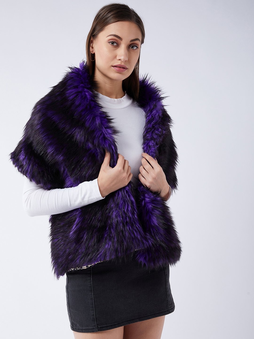 InWeave Purple Black Faux Fur Cape - Distacart