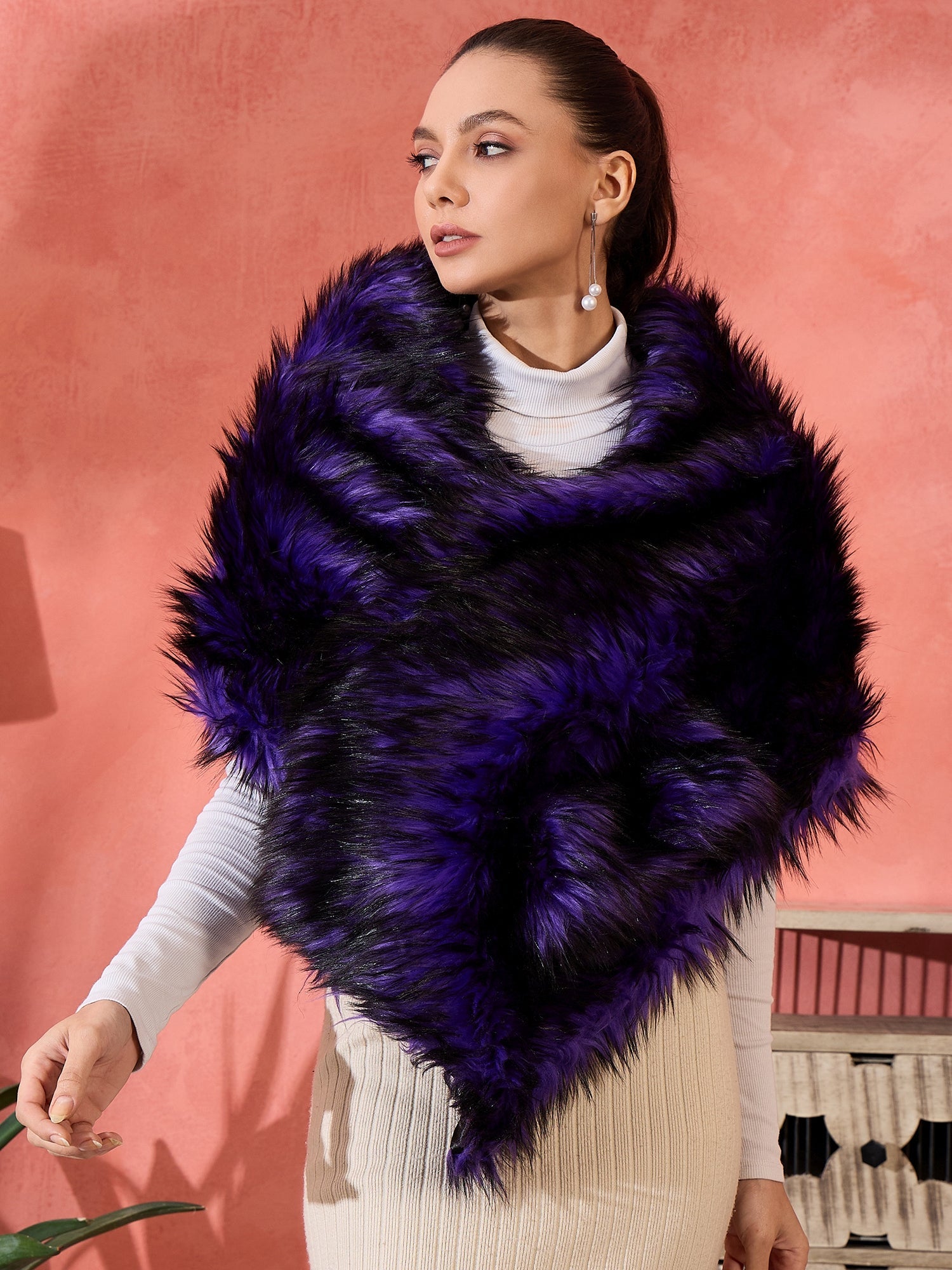 InWeave Purple Black Faux Fur Cape - Distacart
