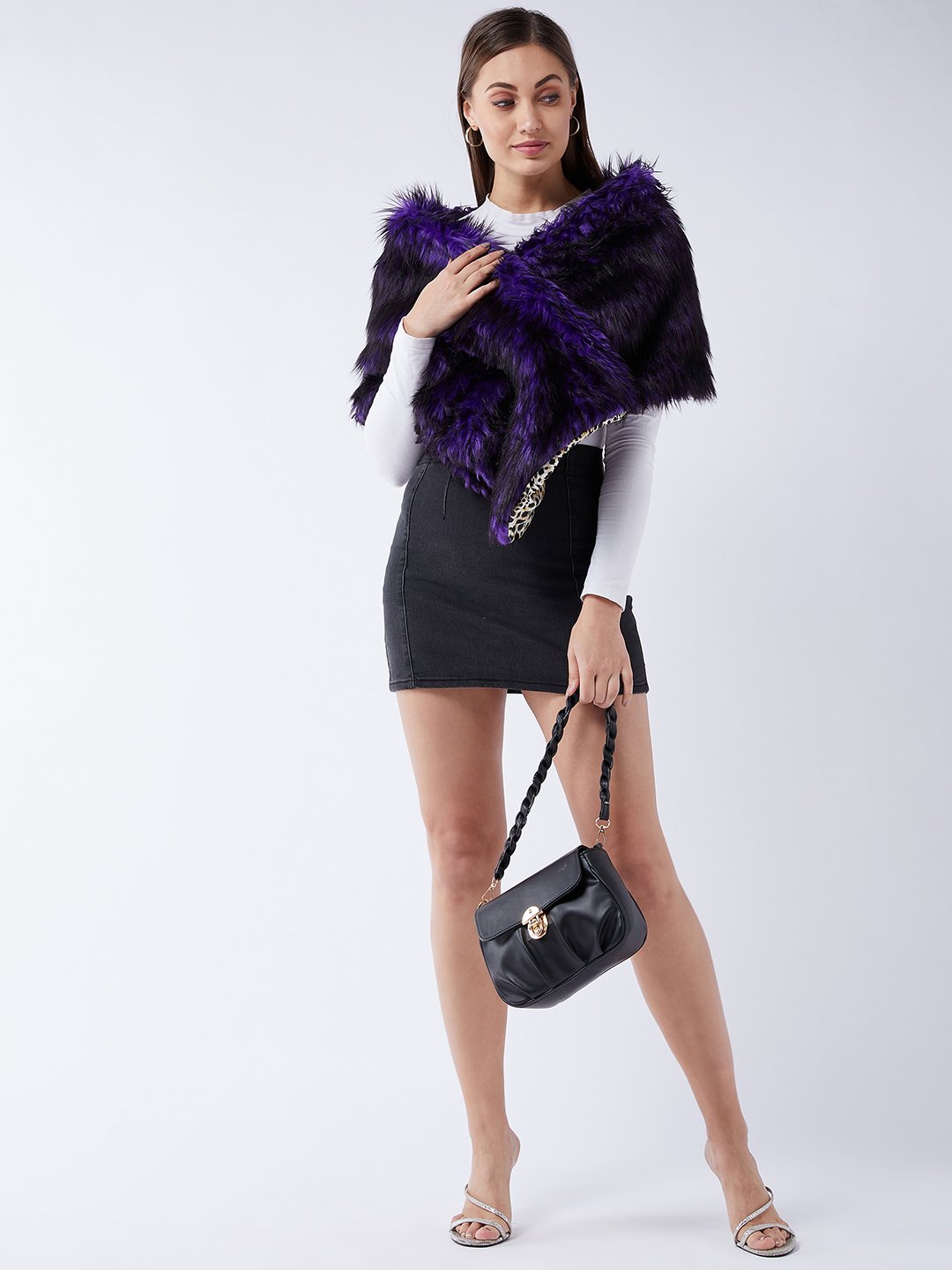 InWeave Purple Black Faux Fur Cape - Distacart