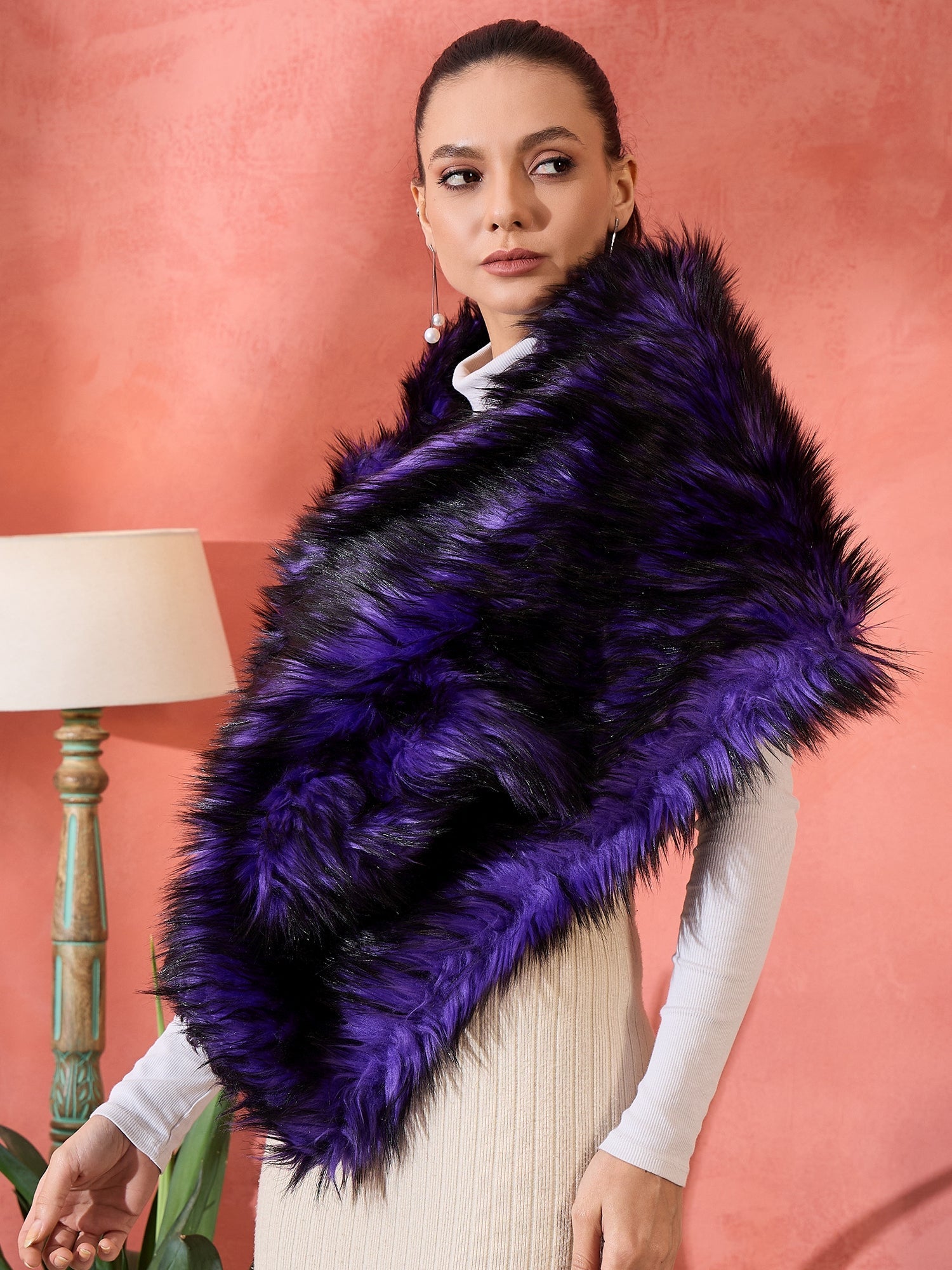 InWeave Purple Black Faux Fur Cape - Distacart