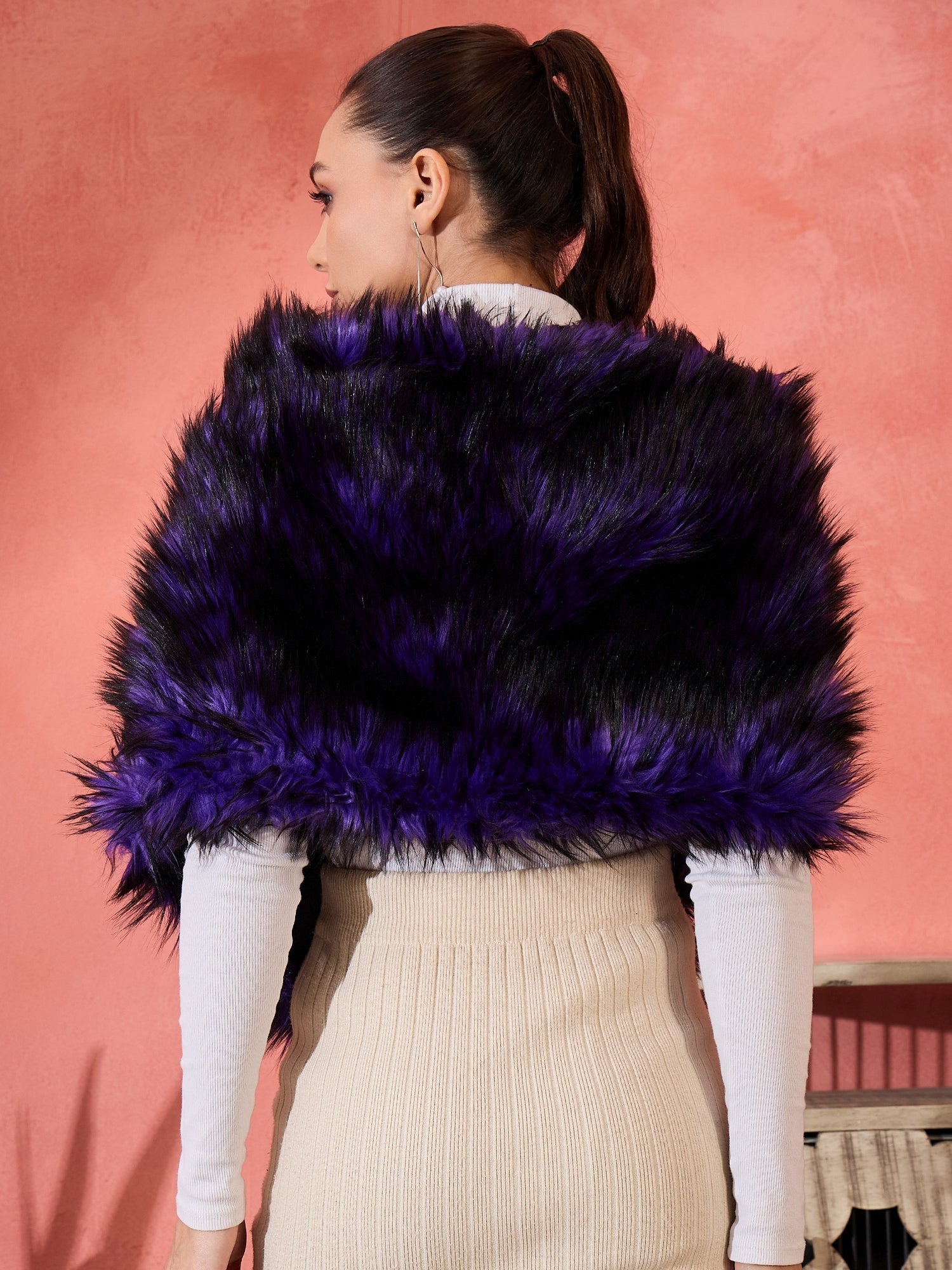 InWeave Purple Black Faux Fur Cape