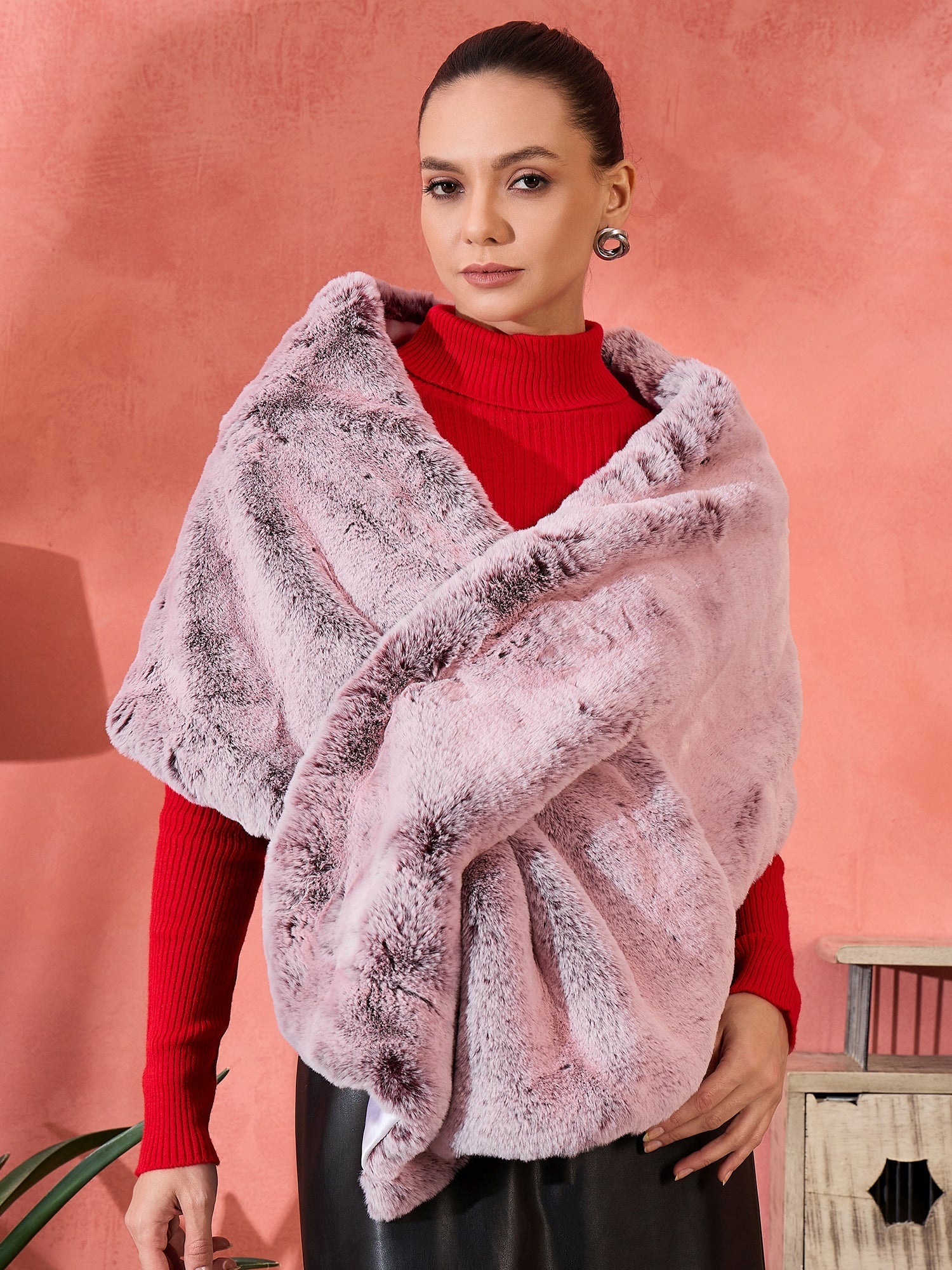 InWeave Maroon Icy Snowy Rabbit Faux Fur Cape - Distacart