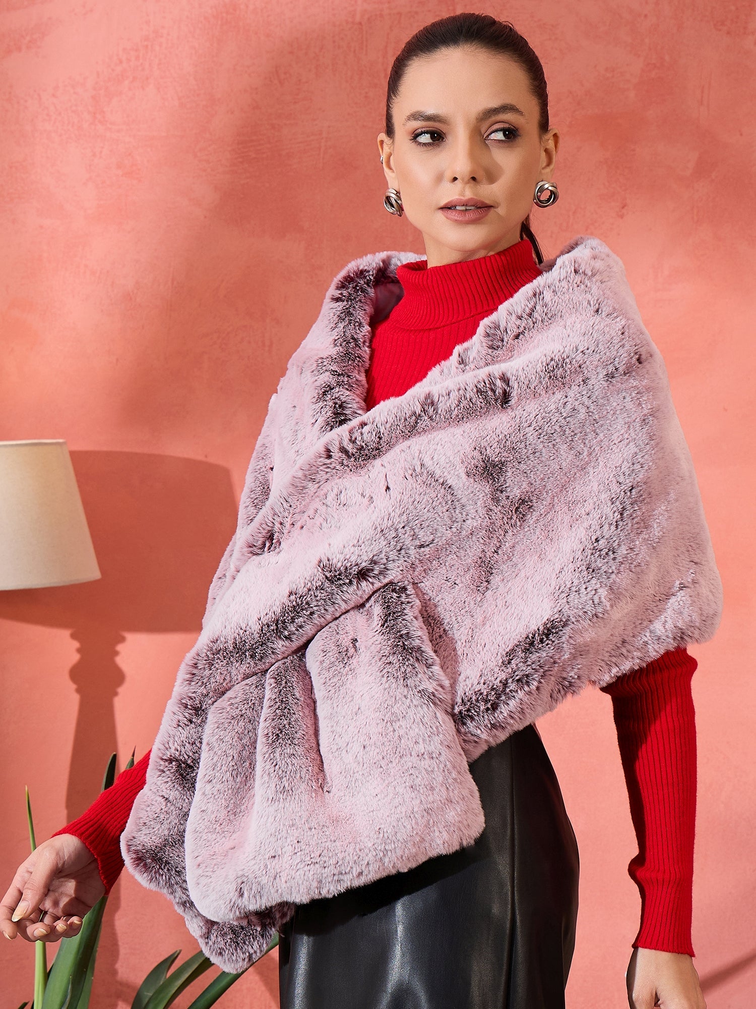 InWeave Maroon Icy Snowy Rabbit Faux Fur Cape - Distacart