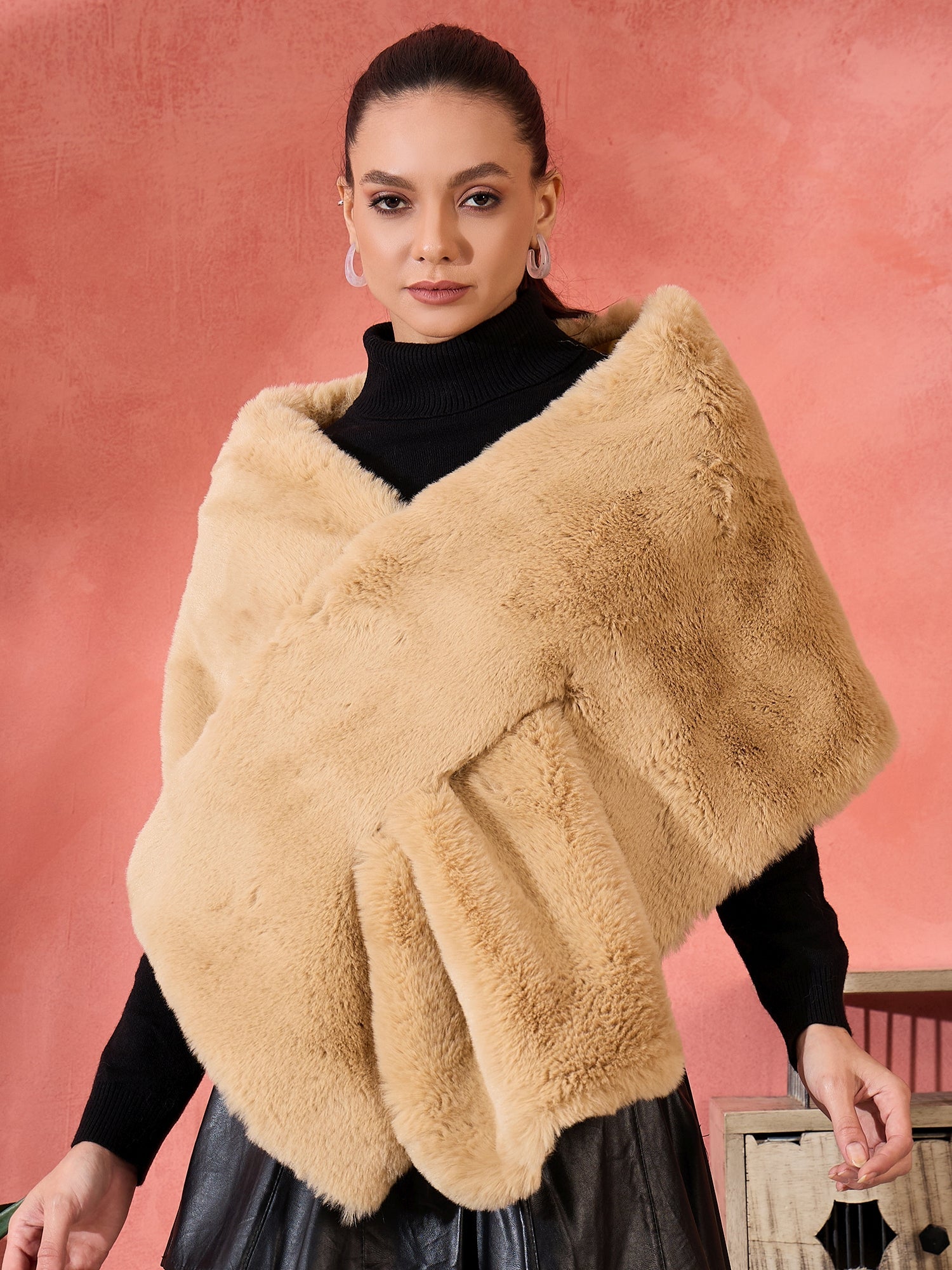 InWeave Beige Rabit Faux Fur Cape - Distacart