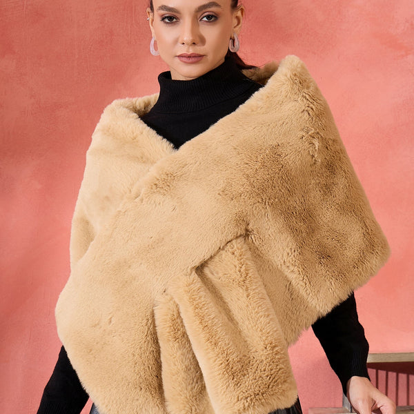 InWeave Beige Rabit Faux Fur Cape - Distacart