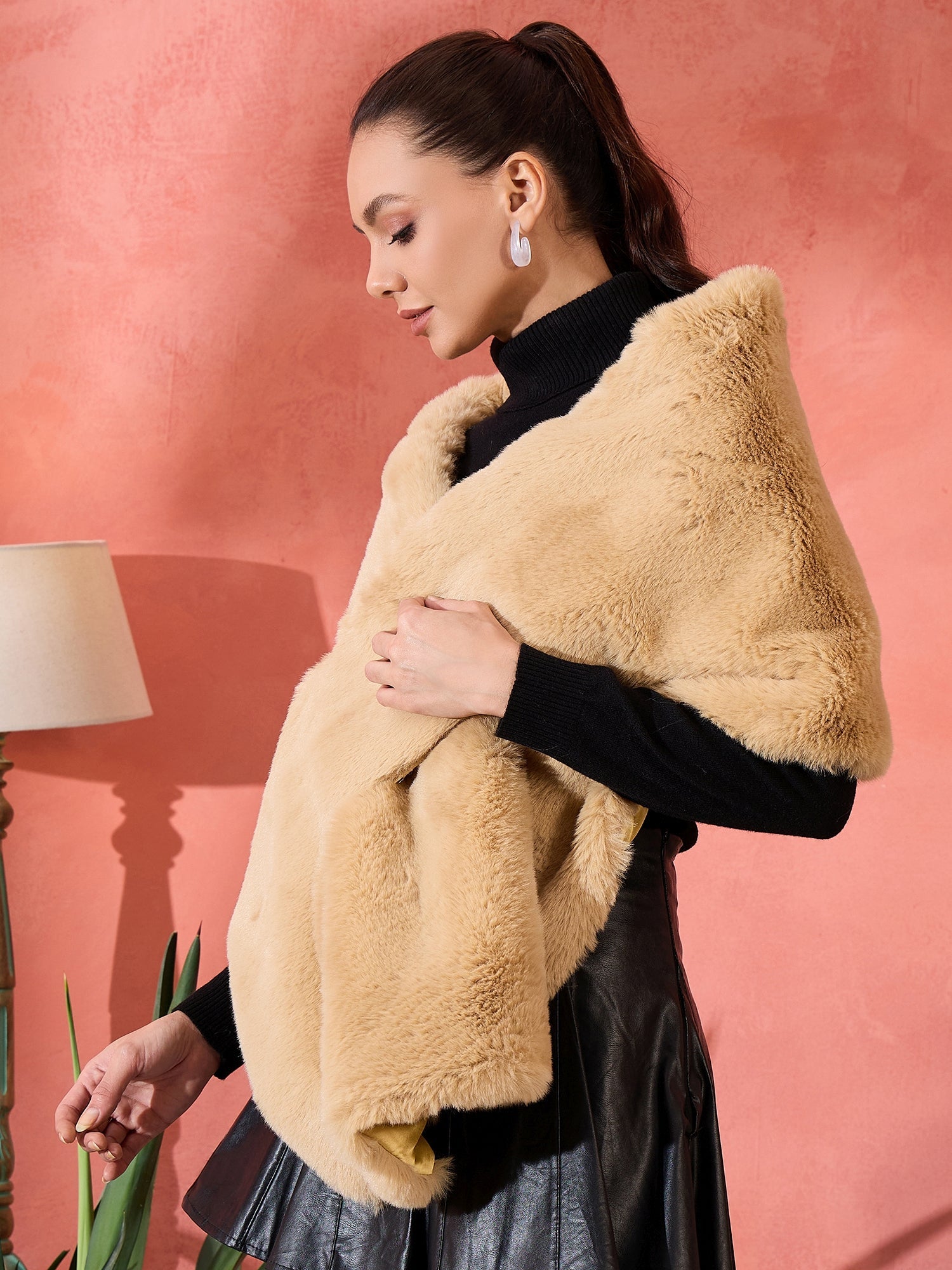 InWeave Beige Rabit Faux Fur Cape - Distacart