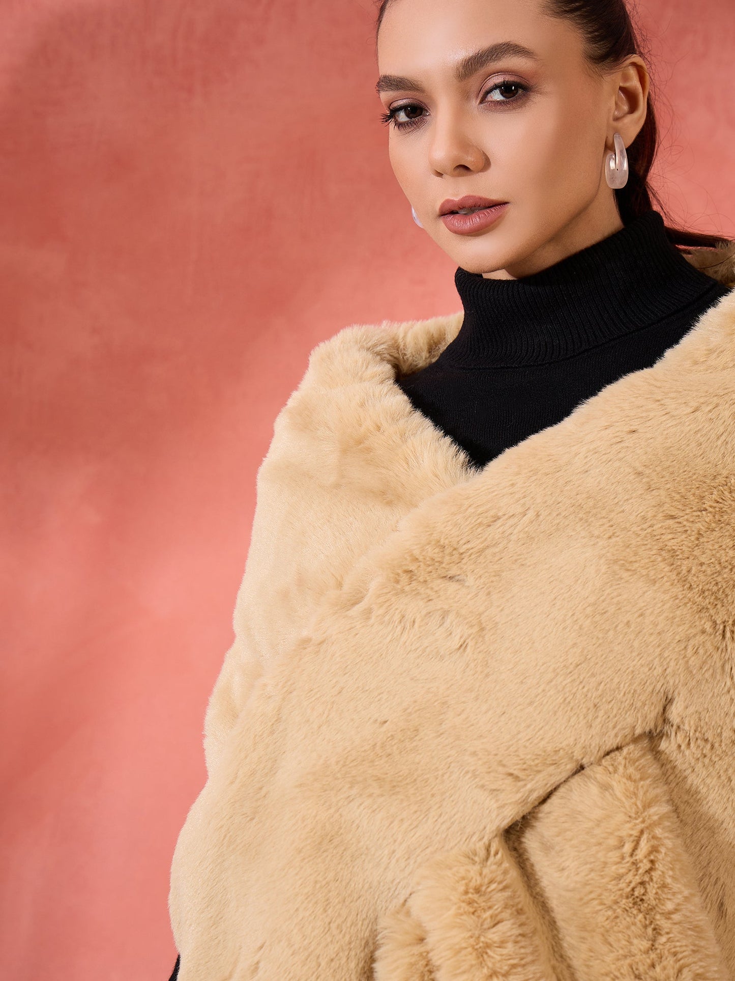 InWeave Beige Rabit Faux Fur Cape - Distacart