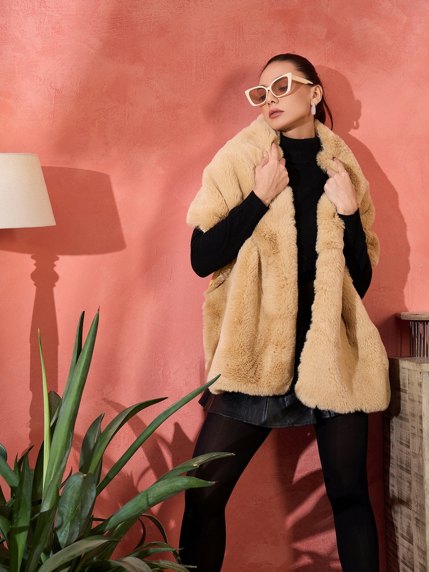 InWeave Beige Rabit Faux Fur Cape - Distacart