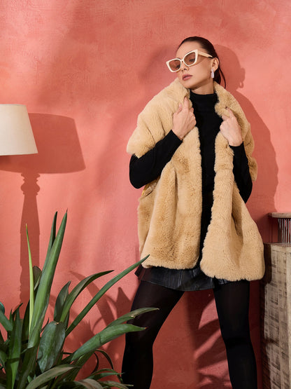 InWeave Beige Rabit Faux Fur Cape - Distacart