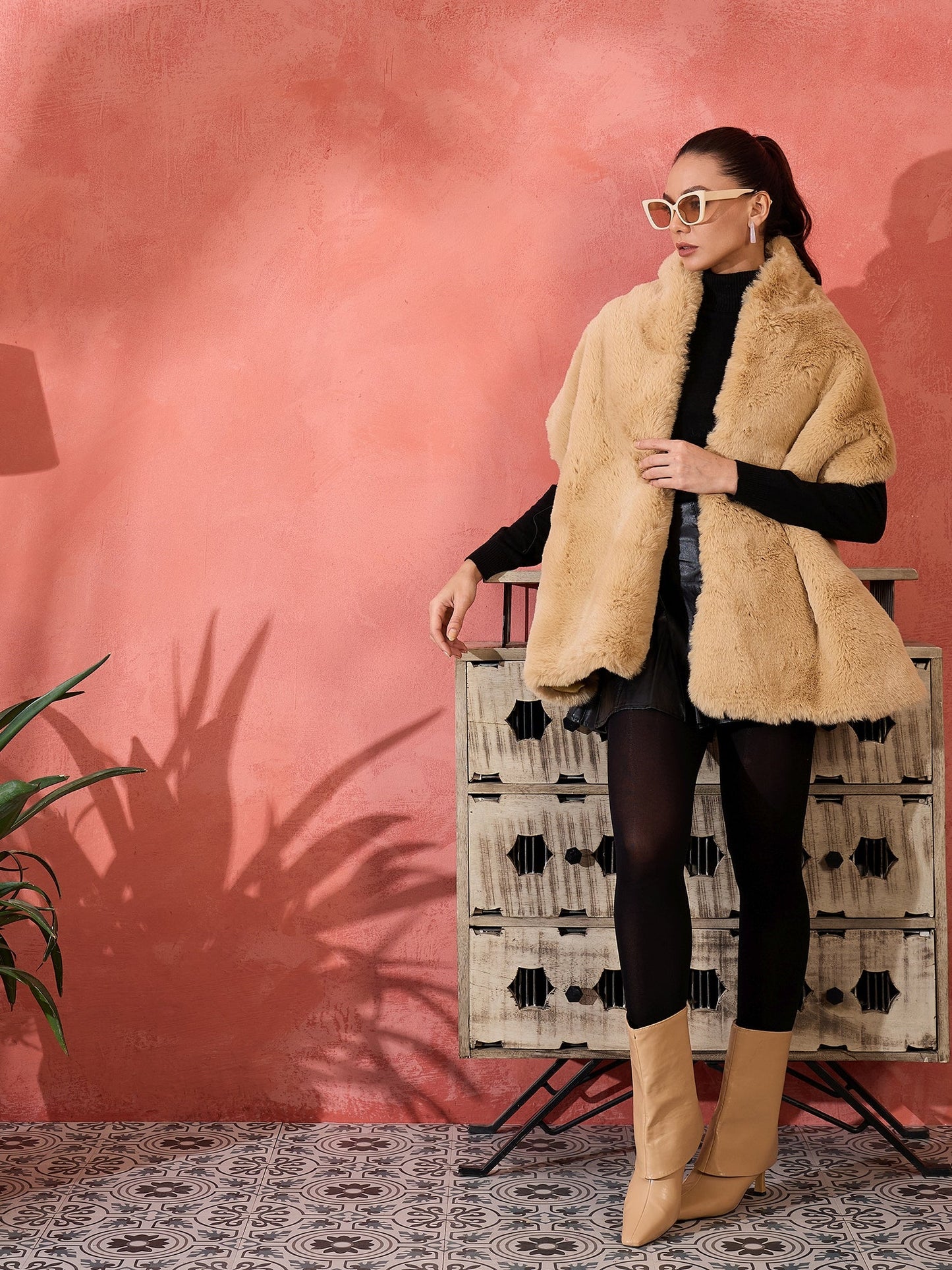 InWeave Beige Rabit Faux Fur Cape - Distacart