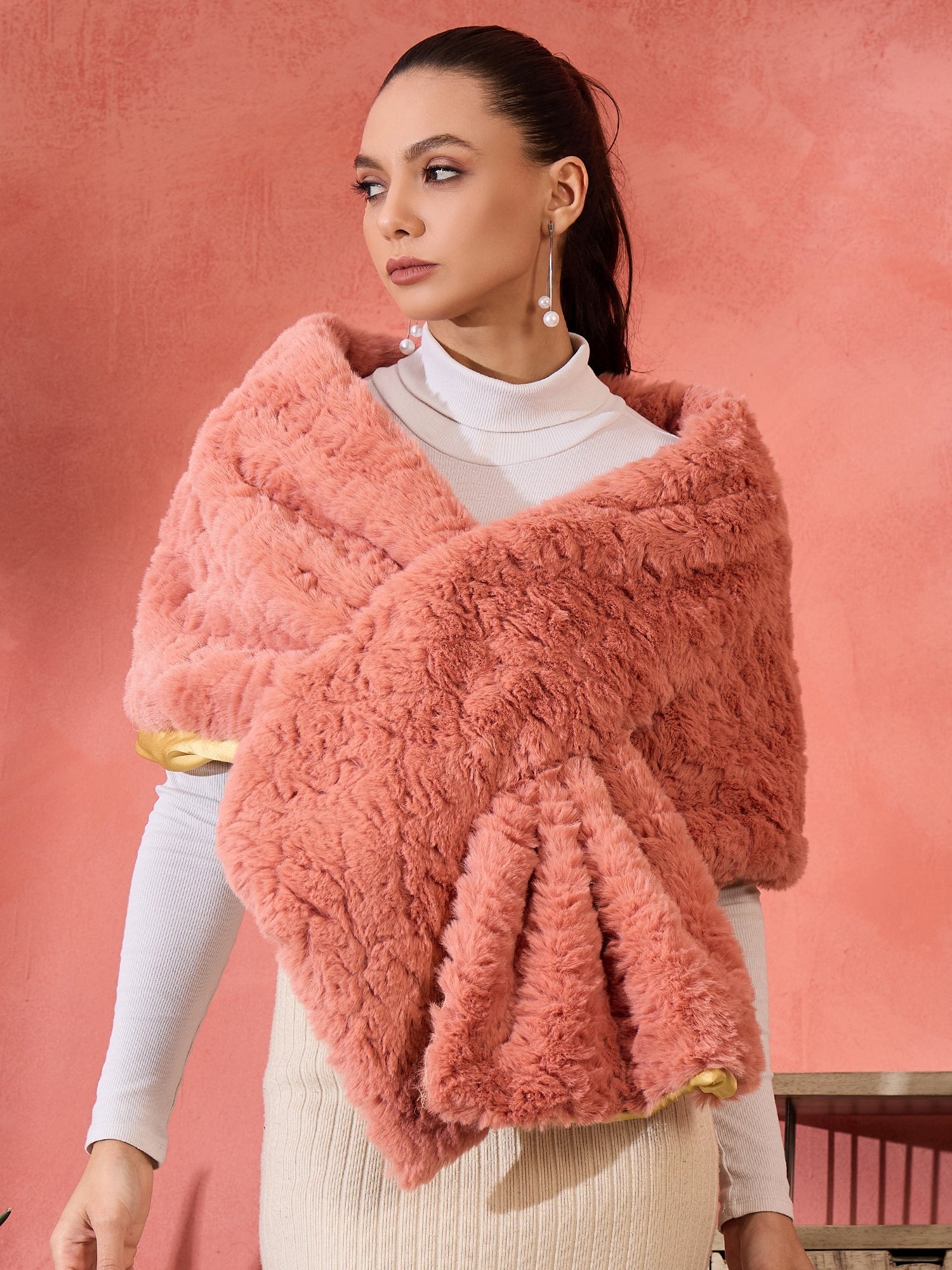 InWeave Coral Rabbit Faux Fur Cape - Distacart