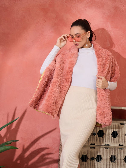 InWeave Coral Rabbit Faux Fur Cape - Distacart