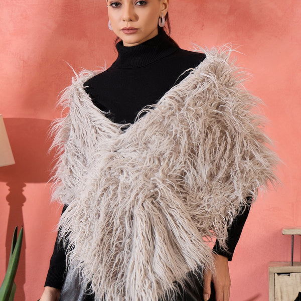 InWeave Light Grey Thread Fur Cape - Distacart