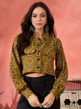 InWeave Dark Yellow Kalamkari Pocket Jacket