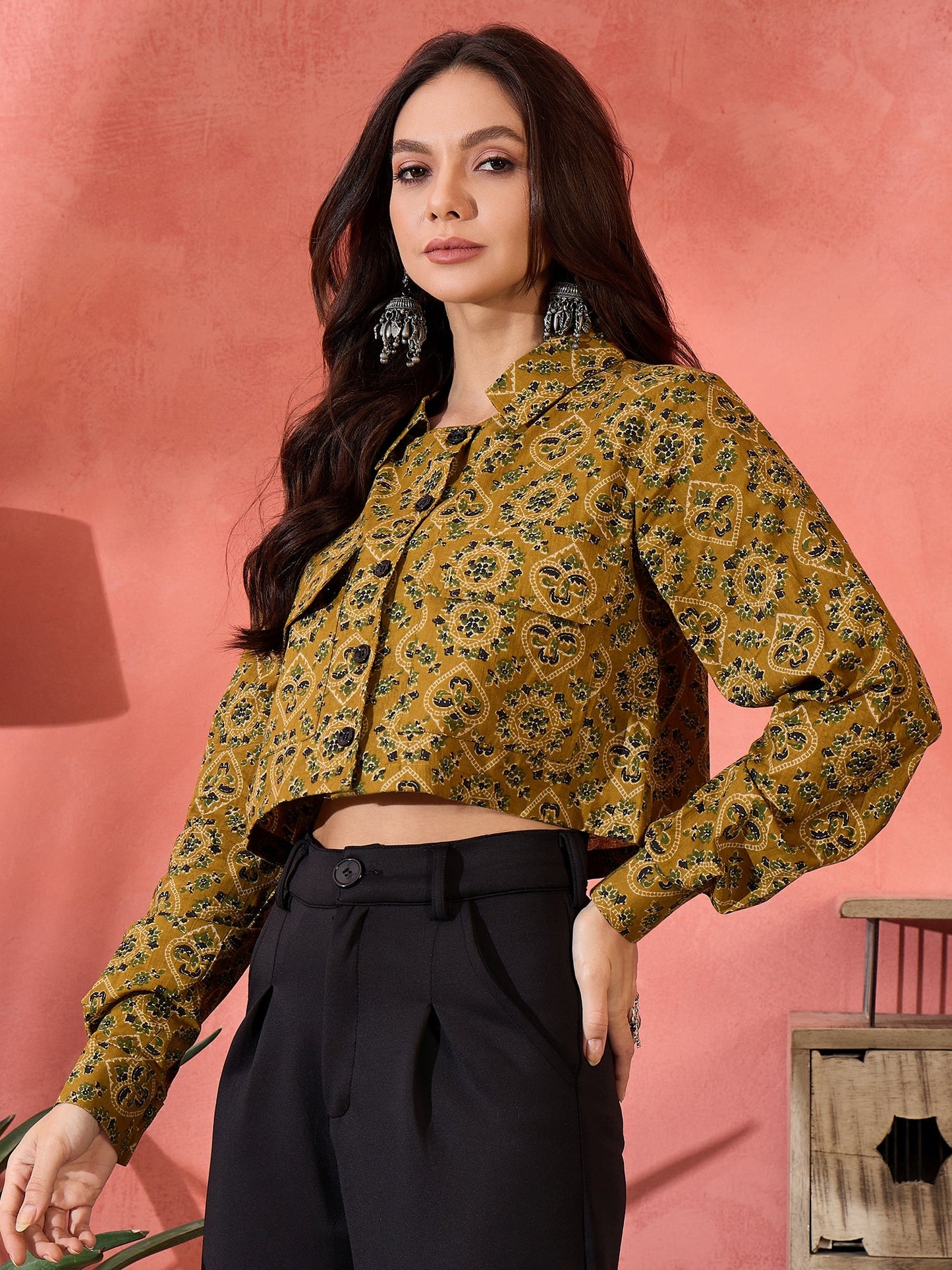 InWeave Dark Yellow Kalamkari Pocket Jacket - Distacart