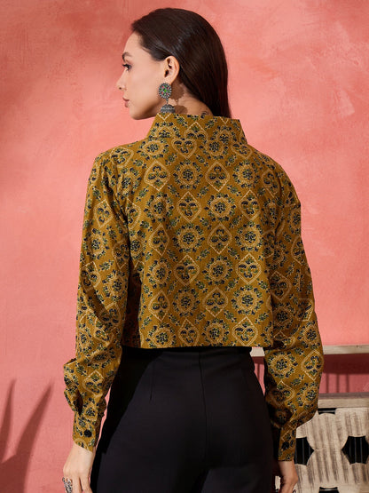 InWeave Dark Yellow Kalamkari Pocket Jacket - Distacart