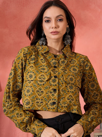 InWeave Dark Yellow Kalamkari Pocket Jacket - Distacart