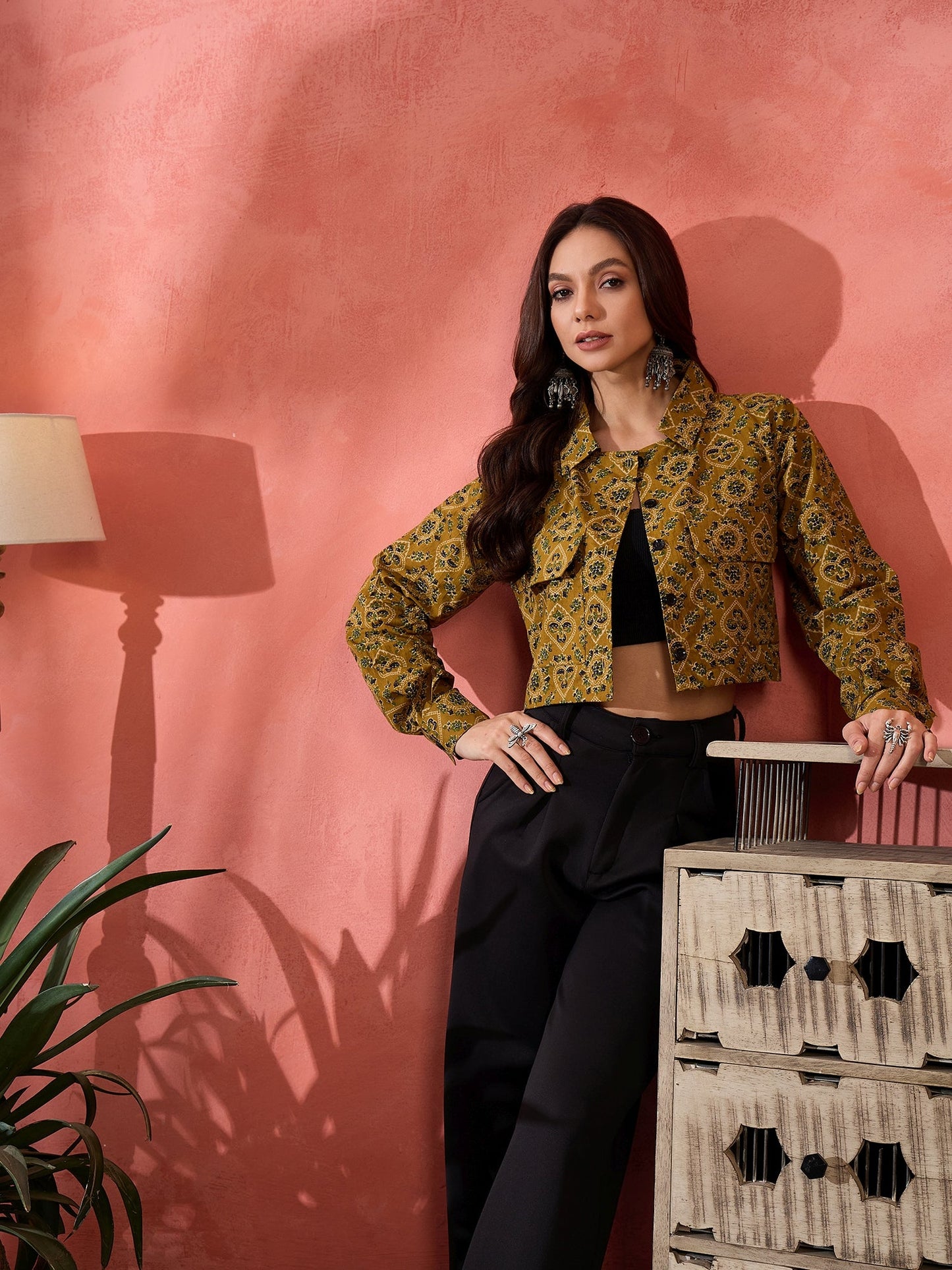InWeave Dark Yellow Kalamkari Pocket Jacket - Distacart