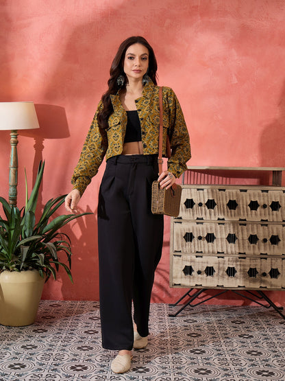 InWeave Dark Yellow Kalamkari Pocket Jacket - Distacart
