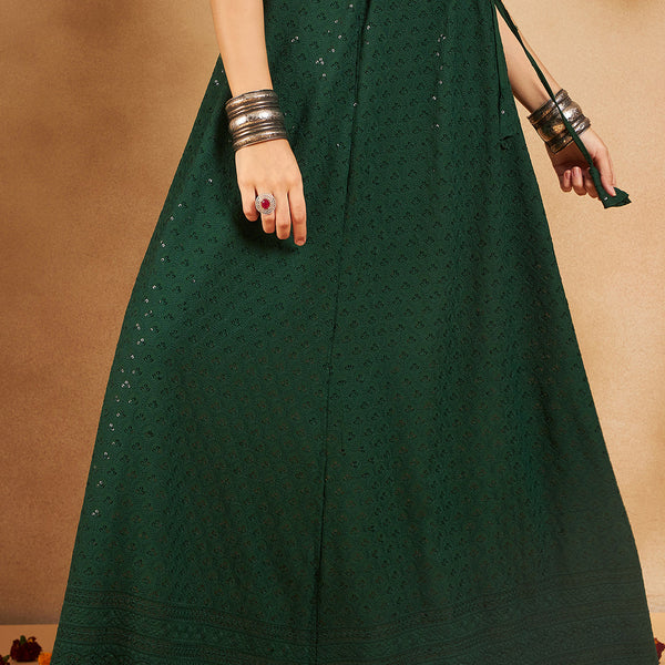 InWeave Green Chikankari Skirt - Distacart