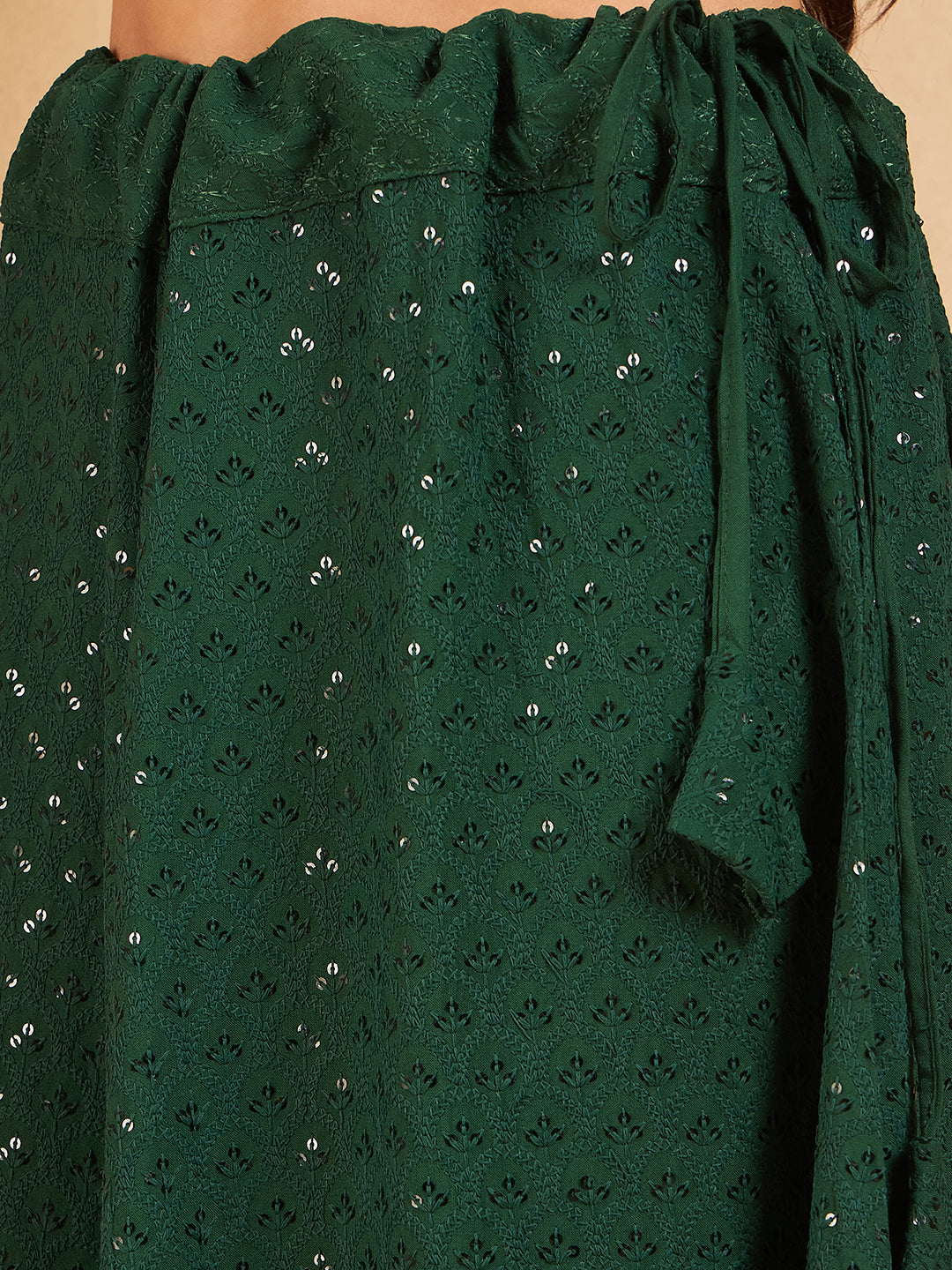 InWeave Green Chikankari Skirt - Distacart