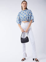 Thumbnail for InWeave Cerulean Blue Bell Sleeves Crop Top