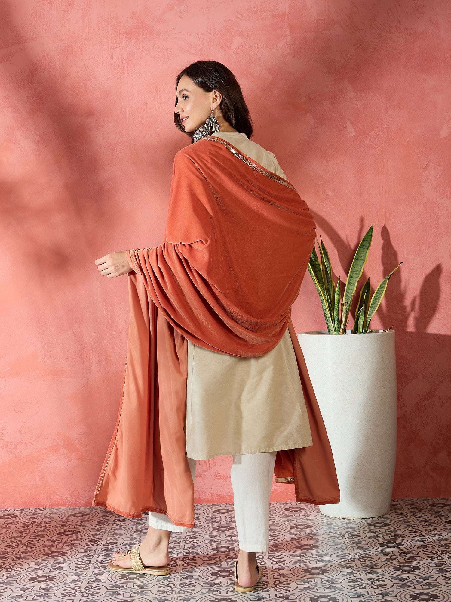 InWeave Rust Solid Velvet Shawl