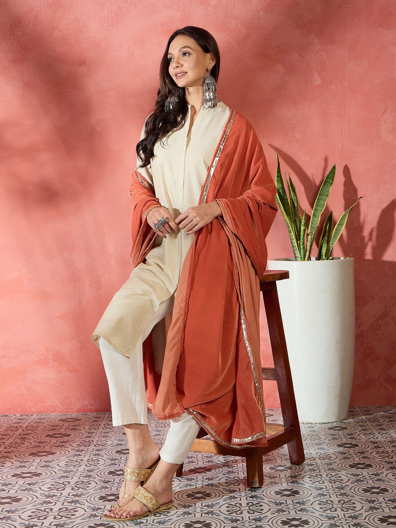 InWeave Rust Solid Velvet Shawl