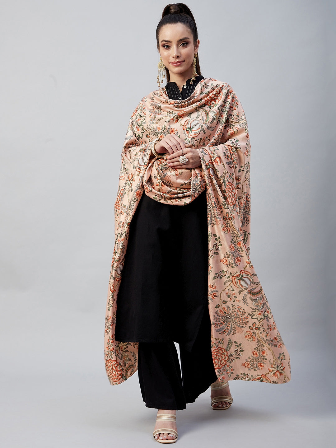 InWeave Peach Printed Velvet Shawl - Distacart
