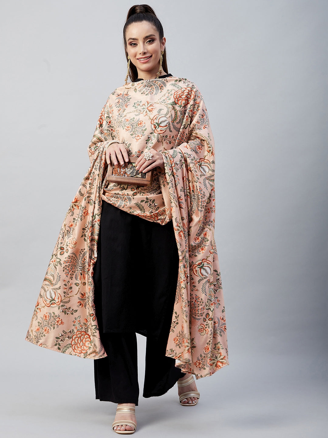 InWeave Peach Printed Velvet Shawl - Distacart