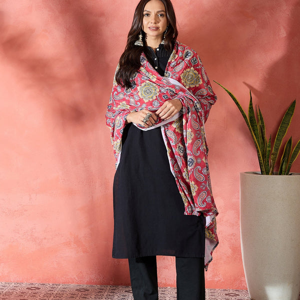 InWeave Red Printed Velvet Shawl - Distacart