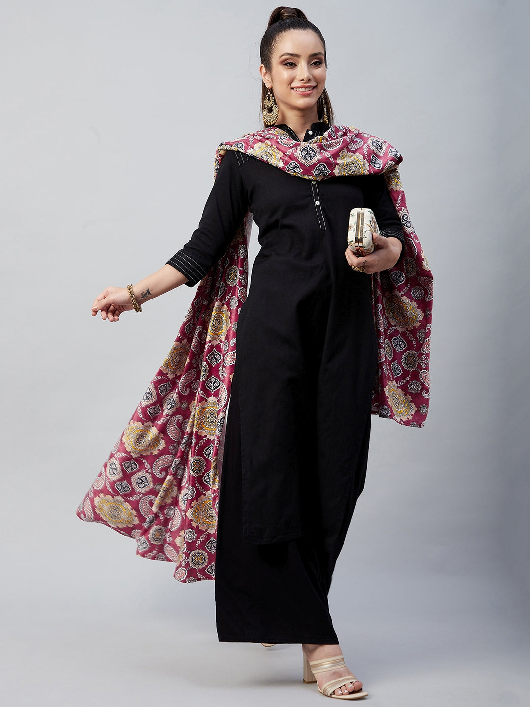 InWeave Red Printed Velvet Shawl - Distacart