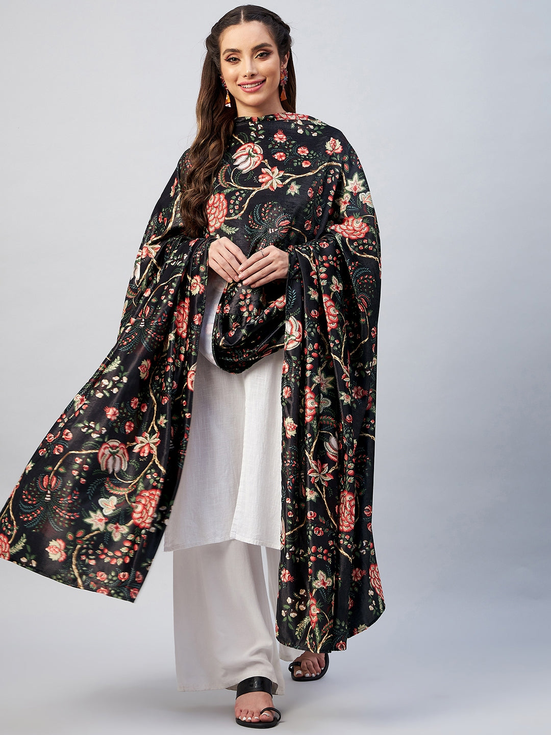 InWeave Black Printed Velvet Shawl - Distacart