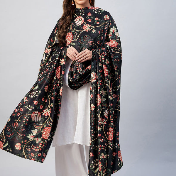 InWeave Black Printed Velvet Shawl - Distacart