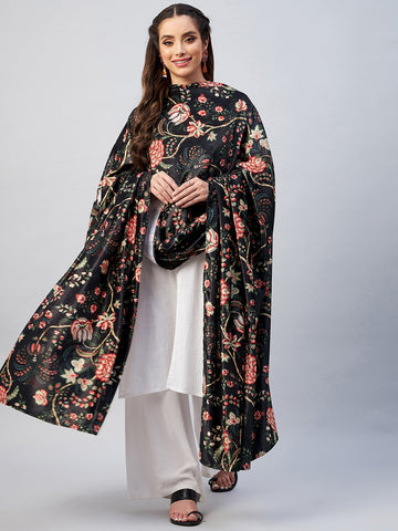 InWeave Black Printed Velvet Shawl - Distacart