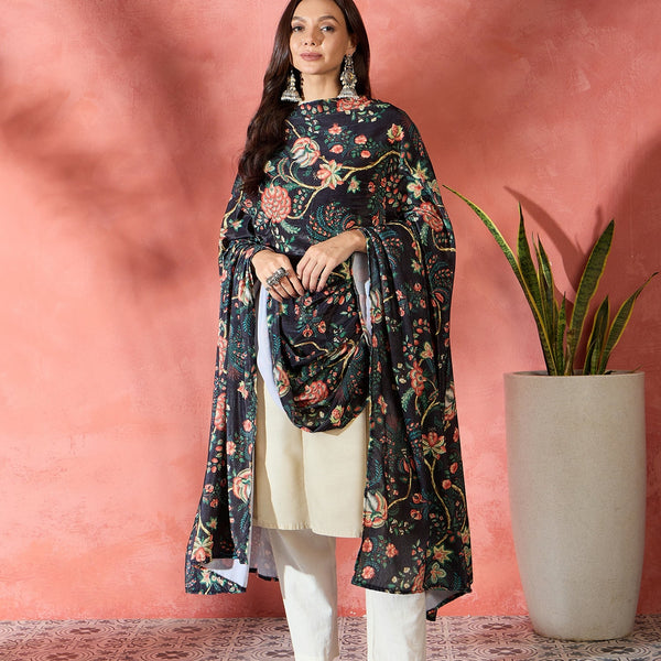 InWeave Black Printed Velvet Shawl - Distacart