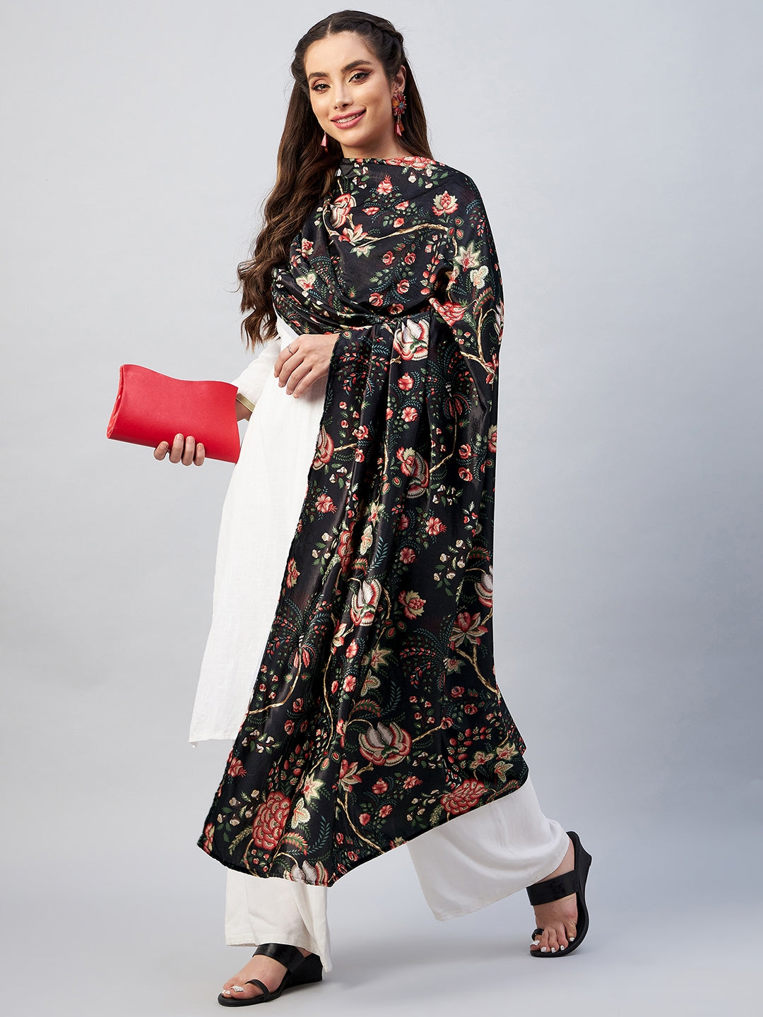 InWeave Black Printed Velvet Shawl - Distacart